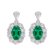 SPARK CREATIONS 18K White Gold Emerald and Diamond Halo Earrings